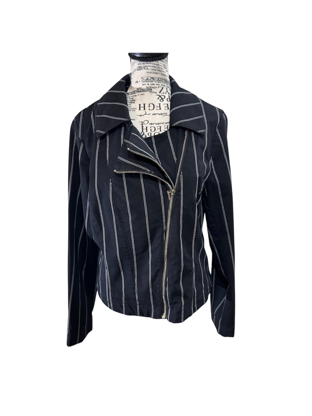 White House Black Market Black Pinstripe Asymmetrical Zip Blazer